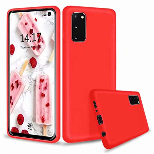 Kompatibel mit Samsung Galaxy S20 Plus Hülle Flüssiges Silikon Gel Gummi Stoßstange Schlank Stoßfest Schutzhülle+1*(Frei Bildschirmschutz)-Rot