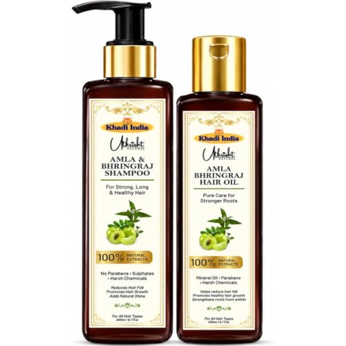 Image of Khadi Utkrisht Premium Amla & Bhringraj Hair Shampoo and Hair Oil Combo | Herbal Ayurvedic Hair Growth & Hair Fall Control Kit | Nourishes Scalp, Strengthens Hair Roots, Reduces Breakage, Adds Shine | Suitable for All Hair Types- Pack of 2