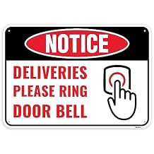 1PC Deliveries Please Ring Doorbell Sign, 10 x 7 Inches - Aluminum - Ring Door Bell - Delivery Instruction