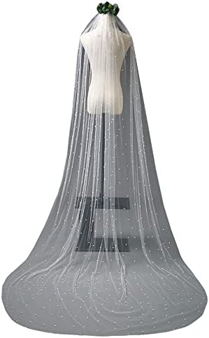 azaleas Wedding Bridal Veil with Comb 1 Tier Cut Edge Fingertip&Cathedral Length Pearl(V05)