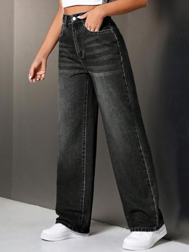 Image of KOTTY Women's Wide Leg Denim Jeans | Relaxed Fit High Rise Fashion Jeans for Casual Wear