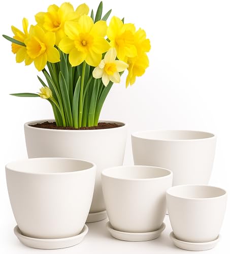 Comparison: Best Pots For Large Indoor Plants 9 Utopia Home Plant Pots Indoor with Drainage Holes – Set of 5 White Plastic Flower Pots (7/6.6/6/5.3/4.8 Inch) – Modern Planters for Indoor Plants, Room & Office Décor, Great Stocking Stuffers