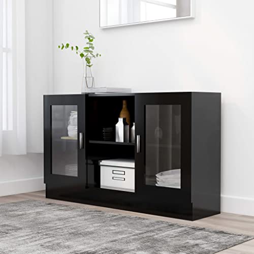 Nqyjm Vitrina de Madera contrachapada Negro 120x30,5x70 cmVitrina Expositora, Vitrina Salón, Mueble de Saló