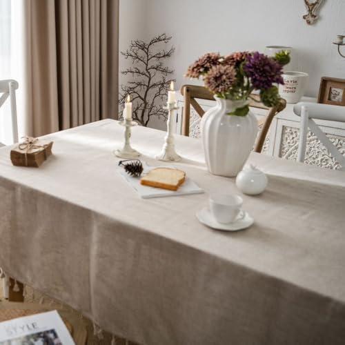 Nappe rectangulaire en lin pompons 150x200 cm chic - 5