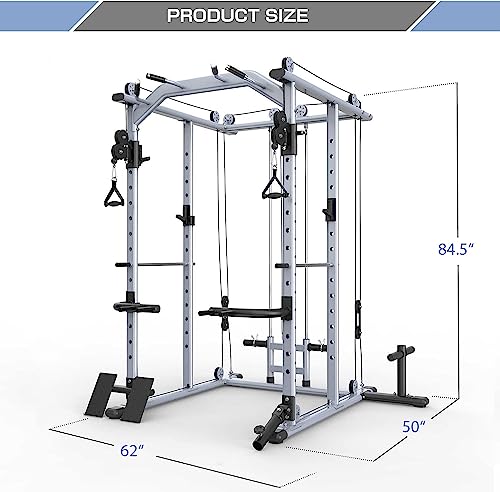 Major Lutie Multi-Function Power Cage, Plm04 1400 Lbs Power Rack With Cable Crossover Machine And More Strength Training Attachment For Home Gym（Sliver） (D11) #TOP5