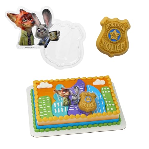 Disney's Zootopia Cake Topper, Zootopia Police Department Decoration Featuring Judy Hopps, Nick Wilde & Light Up Wearable Badge