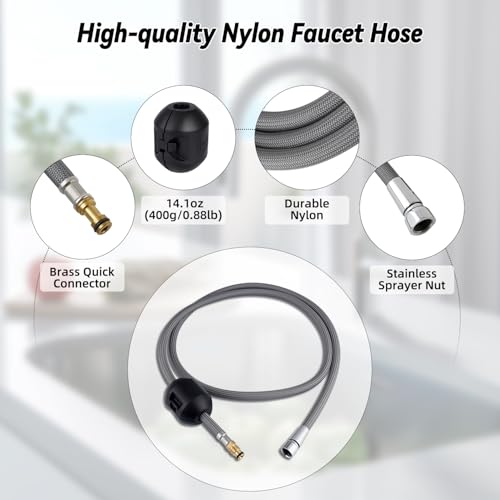 Stainless Steel Kitchen Faucet Head Replacement Set Compatible with Moen/Delta/Kohler/Grohe/Hansgrohe, Pull Down Kitchen Sink Sprayer Set, 67in Hose and 14.1oz Weight Ball, Brushed Nickel by Hygie Rinse - Image 5