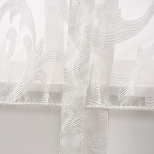 Napearl Tie Up Curtains, Jacquard Balloon Curtains For Kitchen Window, Ajustable Rod Pocket Sheer Curtain Valance For Bathroom Small Window, 1 Panel ( 55W X 63L, White ) #TOP4
