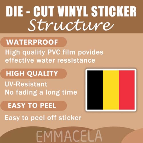 Image of (3PCS) Belgium Flag stickers, Countries Flag Stickers - Waterproof Vinyl Decals For Laptops, Tumblers, Water Bottles, Books, Scrapbooks, Size 3 x 2.5