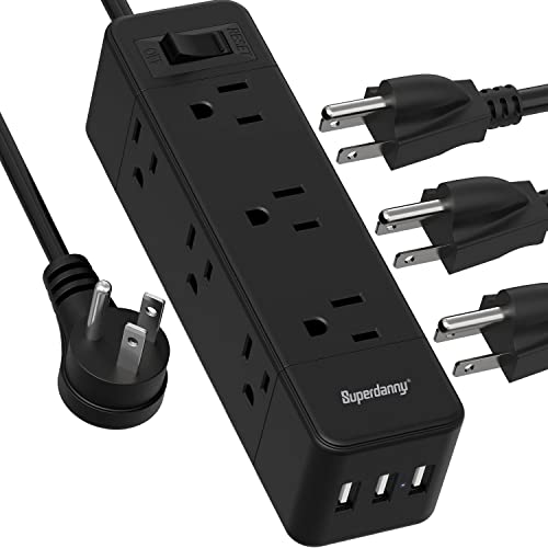 Power Strip Surge Protector, 9 Widely Spaced Outlets with 3 USB Ports, 3 Side Outlet Extender with 6.5 Ft Extension Cord, 1050 Joules, Flat Plug, Wall Mount Charging Station for Home Office Dorm Black