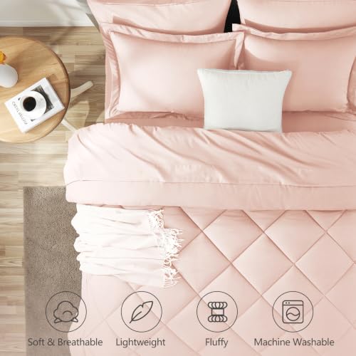Image of CozyLux Queen Comforter Set Blush Pink - Bed in a Bag Queen Size 7 Pieces, Luxury Soft Bed Set for All Seasons, Bedding Set with Down Alternative Comforter, Sheets, Pillowcases & Shams