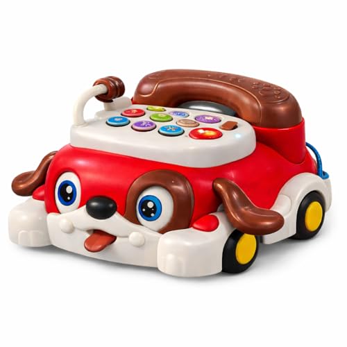 Image of Brand Conquer Educational Dog Telephone Toy for Kids | Interactive Learning Toy with Lights, Music & Bump & Go Action | Number Learning Toy with Sound & Movement | Baby & Toddler Toy (Red)
