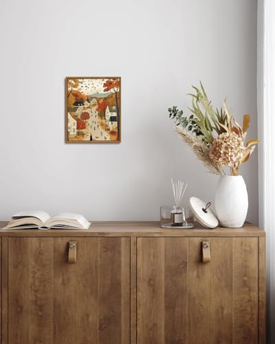 Image of KISSFOX Framed Wall Art Vintage Wall Decor Countryside Canvas Art Cottage Pictures Landscape Paintings Fall Prints Farmhouse Artwork For Bedroom Living Room Kitchen