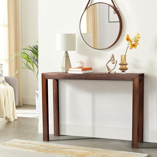 Image of Wooden Console Table Modern Solid Wood Entryway Table for Living Room, Hallway, or Office Slim Design | Dark Brown | 116.8 x 30 x 80.9 cm