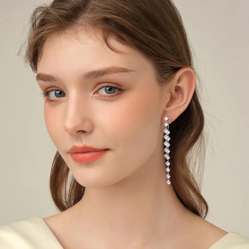 Sterling Silver Dangle Earrings for Women Trendy Cubic Zirconia Long Dangle Drop Earrings Dainty Minimalist for Prom Party Jewelry3