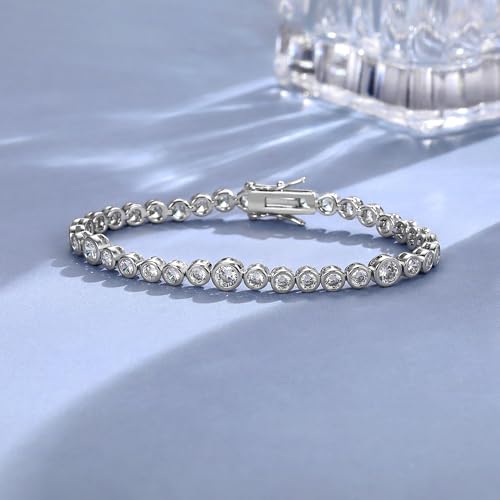 Gemsme Classic Tennis Bracelet for Women and Men -18K White Gold Plated Round Cubic Zirconia Tennis Bracelets 16-17CM3