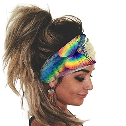 Boho breite Stirnbänder, Vintage-Stil, bedruckt, elastisch, Turban-Haarbänder, stilvoll, geknotet, Kopftuch für Frauen und Mädchen (B) Cover
