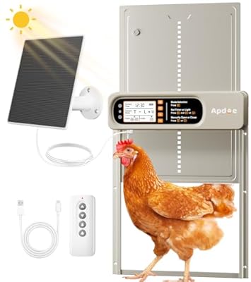 Automatic Chicken Coop Door Solar Powered with Timer, Light Sensor, Remote Control, Anti-Pinch, Waterproof, Aluminum Coop Door, 4 Auto Modes, Comfort Larger Size Duck Chicken Turkey House Door
