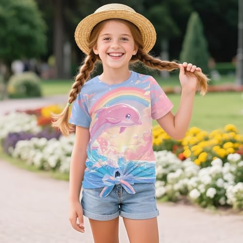 Girls Tie Knot Front Tee Comfortable Short Sleeves Round Neck T-Shirts for Sport Running Age 5-12 Years4
