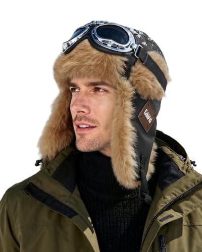 Clakllie Kunstleder Fliegermütze mit Ohrenklappen Warme...