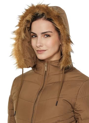 Image of Qube By Fort Collins Women's Medium-Length Bomber Jacket with Detachable Hood Stylish Winterwear for All-Day Comfort |Material: Nylon