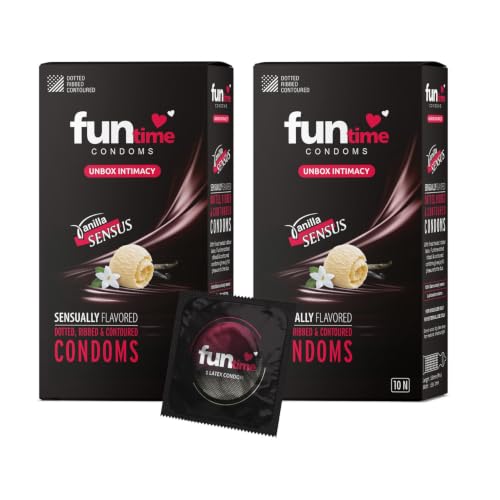 Image of Funtime Vanilla Flavoured comdoms Pack of 2 (10pc each) | Dotted Ribbed & Contoured Condoms for Maximum Pleasure | Made With Natural Rubber Latex | Lubricated Condoms for High Excitement & Satisfaction