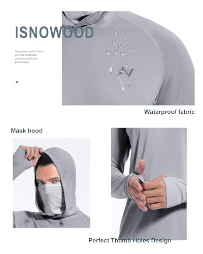 isnowood Sun Shirt UPF 50+ Men's Fishing Long Sleeve Hooded Rash Guard Hiking Swimming Running UV Protection Hoodie4