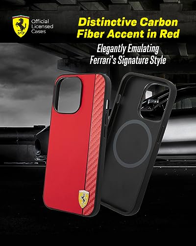 Image of CG MOBILE Ferrari iPhone 14 Pro Max Case [Official Licensed] Vertical Stripe Metal Logo | Mag-Safe Compatible Protective Case /Cover Designed for iPhone 14 Pro Max (6.7 inch) 2022 - Red