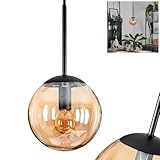 lampadario a sospensione gastor in metallo/vetro nero ambra, design vintage retrò con paralume in vetro (Ø 15 cm), altezza max. 139,5 cm, 1 lampadina e14, senza lampadina