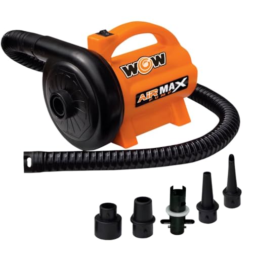 WOW Sports 120V AC Electric Pump - 600 L/min Air Inflator - 5 Adapters - For Inflatables - Orange