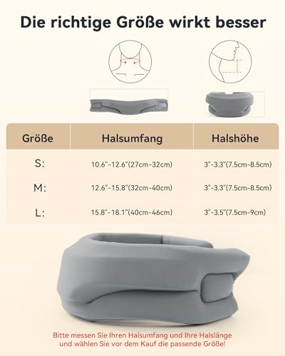 BETOVIN Nackenstütze gegen Nackenschmerzen, Weiche & Verstellbare Halskrause für Schlafen, Neck Support zur Unterstützung der Halswirbelsäule Druckentlastung, für Frauen und Männer(Grau, M)