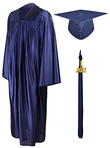 GraduationMall Shiny Graduation Gown Cap Tassel Set 2022 for High School Navy Blue 51(5 6 -5 8 )