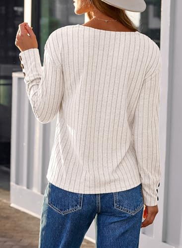 Image of Dokotoo Womens Tops V Neck Lightweight Sweater Fall Long Sleeve Top 2026 | Decorative Buttons, Soft Breathable Knit Material, Pullover Tunic Tops, Business Casual, Fall Outfits, Winter Clothing 2026