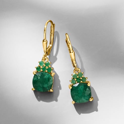 Ross-Simons 4.20 ct. t.w. Emerald Drop Earrings in 18kt Gold Over Sterling3