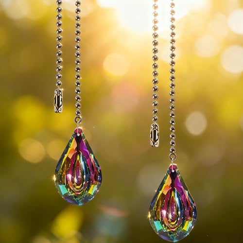 Image of Electroplated Rainbow Crystal Switch Extension Chain, Green | 2pcs, For Pendant Lamp Ceiling Fan, Lighting Accessories, Chain Length 19.69in