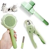 3PCS Cat Grooming Kit, Nail Clipper Trimmer with LED Light and Nail File, Brush for Shedding, Comb for Long Haired Cats, Pet Supplies and Essentials, Gifts for Cat Lover