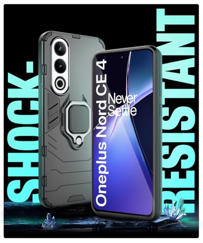 Image of WOW IMAGINE Shock Proof Back Case Mobile Cover for 1+ OnePlus Nord CE 4 5G | Back Cover Case (Tough Armor | Hybrid PC + TPU | Ring Holder & in-Built Kickstand | Black)
