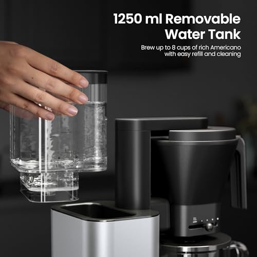 Image of Kismile SCA-Certified 8 Cup Drip Coffee Maker, Pour Over Coffee Machine with 3s Instant Heat 197-205℉, Adjustable Flow Control, Removable Water Tank, Deep Cold Brew & 40 Min Keep Warm (Silver)