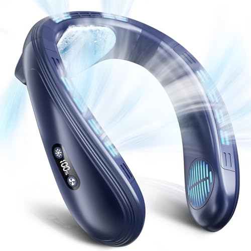 首掛け扇風機 ネッククーラー 瞬間冷却【2024年新登場ネックファン 冷感 MAX-20℃】3段階風量＆冷感調節 ハンディクーラー おしゃれ 上下方向送風 羽根なし 冷感首掛けファン 角度調節可能 半導体冷却プレート 6000mAh Type-c充電 送風＆冷却 首掛けファン 静音 節電 省エネ 携帯扇風機 LCD液晶ディスプレイ 熱中症対策/父の日/母の日/誕生日/プレゼント (ブルーA)