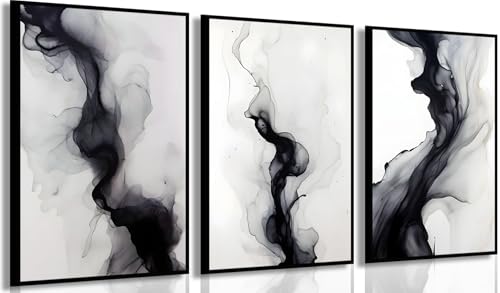 3 lienzos abstractos simples en blanco y negro para pared, minimalistas en negro y gris, con formas de humo, pósteres, obras de arte modernas para el hogar, sala de estar, dormitorio, estudio, oficina