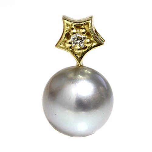 Seven Seas Pearls 18k Gold Round Grey Blue Akoya Cultured Pearl Diamond Star Pendant/Necklace 7.5-8 mm - AAA & AAA Flawless Quality (7.5-8.0mm AAA)