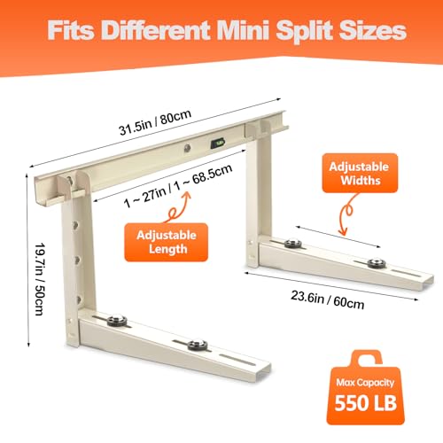 Image of Wall Mounting Bracket for Mini Split AC - Heavy Duty Steel Support for 9,000-36,000 BTU Units - 550lbs Capacity - Rust-Proof Powder Coated, Outdoor Condenser Wall Mount