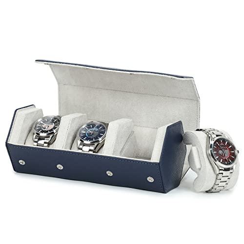 Hiram Étui de voyage hexagonal en cuir véritable pour 3 montres (bleu) Cover