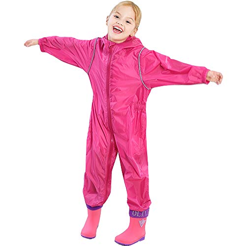 Varsany Personalised Kids Puddle Suit - Snowsuits, All In One Waterproof Kids Rain Suit - Puddlesuit Pink