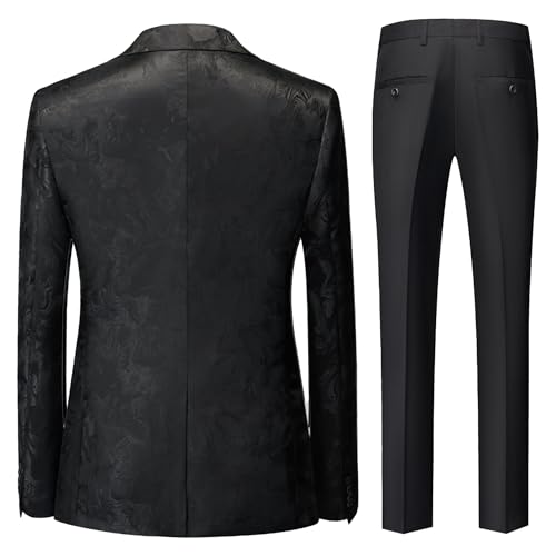 Mens Tuxedo 4 Pieces Slim Fit Suit Blazer Peaked Lapel Printed Vest Pants Bow Tie Wedding Prom Banquet Performance2