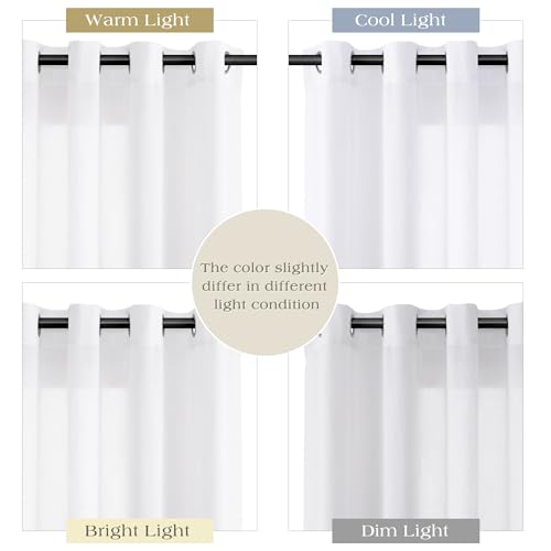 Semi Sheer White Curtains 90 inches Long for Bedroom Light Filtering Privacy Sheer Curtain Drapes Modern Elegant Coastal Decor Thick Cotton Textured Grommet White Gauze Window Curtains 2 Panels Set - Image 7