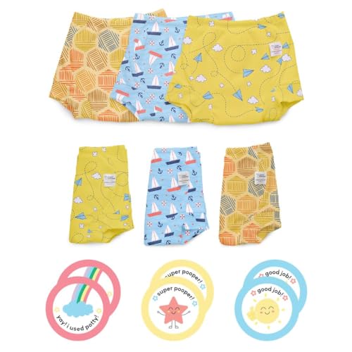 Image of superbottoms Padded Underwear & Potty Training Stickers | For Potty Training & Mess-Free Diaper-Free time | Prevents Pee Puddles | 3 layers of Premium Cotton Padding (No sponge) |(Size: 0, Pack of 6)