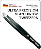 Beauty Power Ultra-Precision Professional Slant Tweezers for Women Facial Hair - German Stainless Steel, Lightweight Black Tweezers for Women & Men, Ideal for Eyebrow & Facial Grooming (Matte Black)