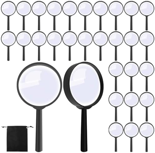 Elcoho 24 Pack Handheld Magnifier Plastic Magnifying Glass for Reading Jewelry Home Office Desk Accessories with Storage Bag