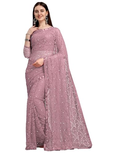 Image of LOROFY Women's Brasso Net Saree With Blouse